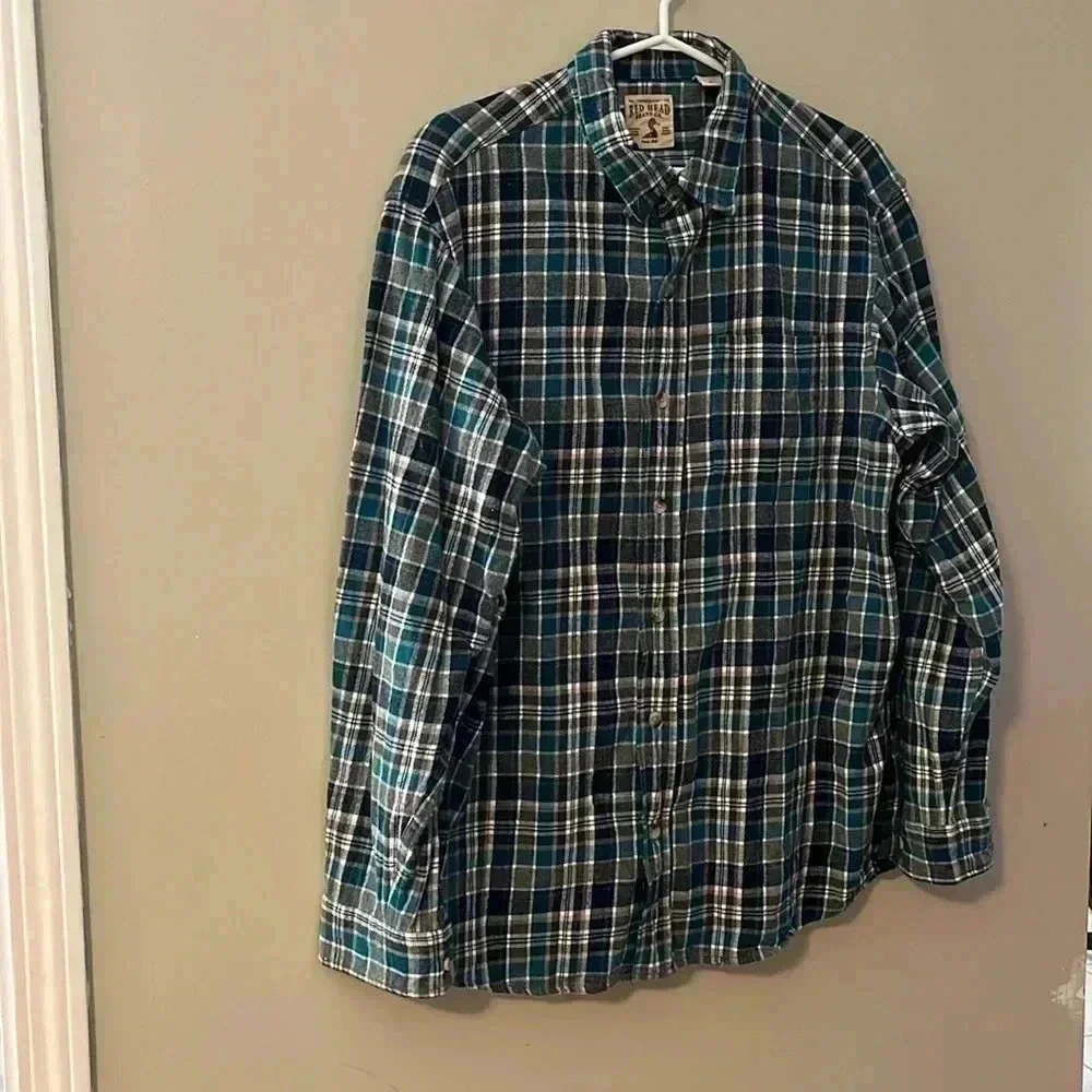 ❤️2/$30❤️[L]NWOT- Red Head Men Green Gray Plaid Flannel LS Button Down  Shirt